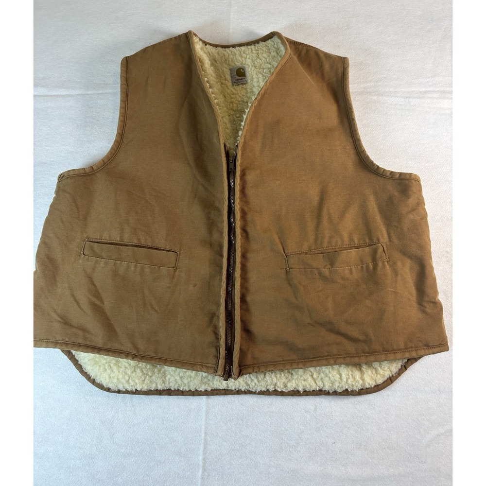 Carhartt Duck Canvas Sherpa Fleece Lined‎ Vest Zip Workwear Mens XXL Vintage 6SV
